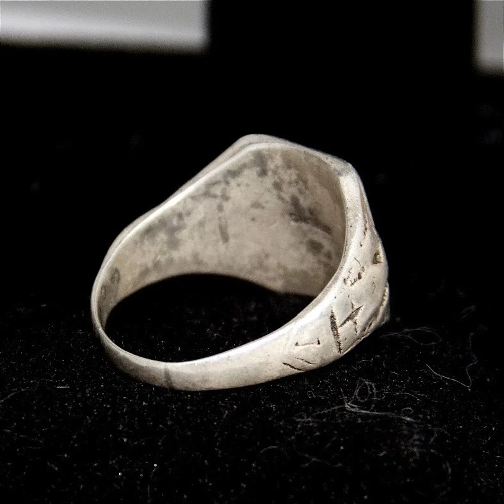 Vintage US Army Class Ring Size 13 Military Signet Eagle Crest Ring 40s 925‎